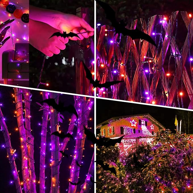 weillsnow 164FT 500 LED Halloween Lights 8 Modes Waterproof Plug in String Lights for Halloween Indoor Outdoor Yard Party Wedding Garden Home Decorations (Purple &amp Orange)