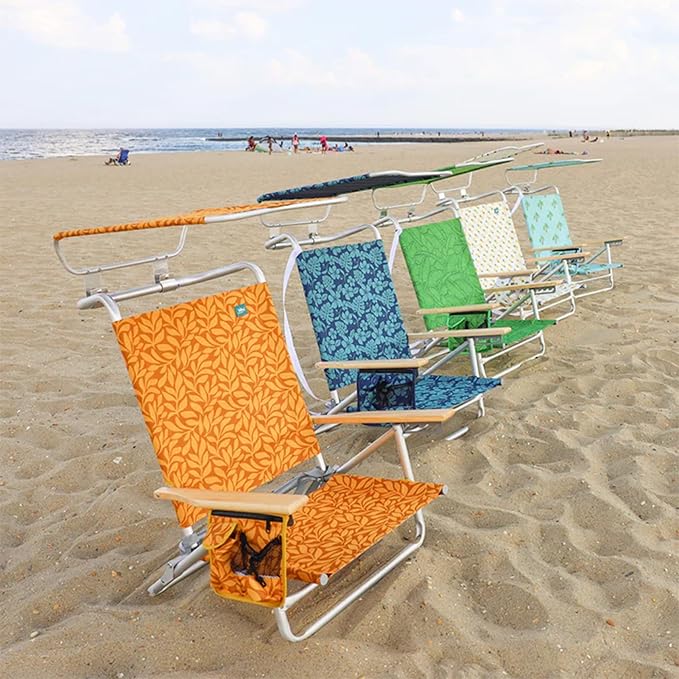 Bliss Hammocks Folding Beach Chair Adjustable Recliner Outdoor Backpack Seat with Canopy and Storage Pouch 275 lb Capacity Pineapple