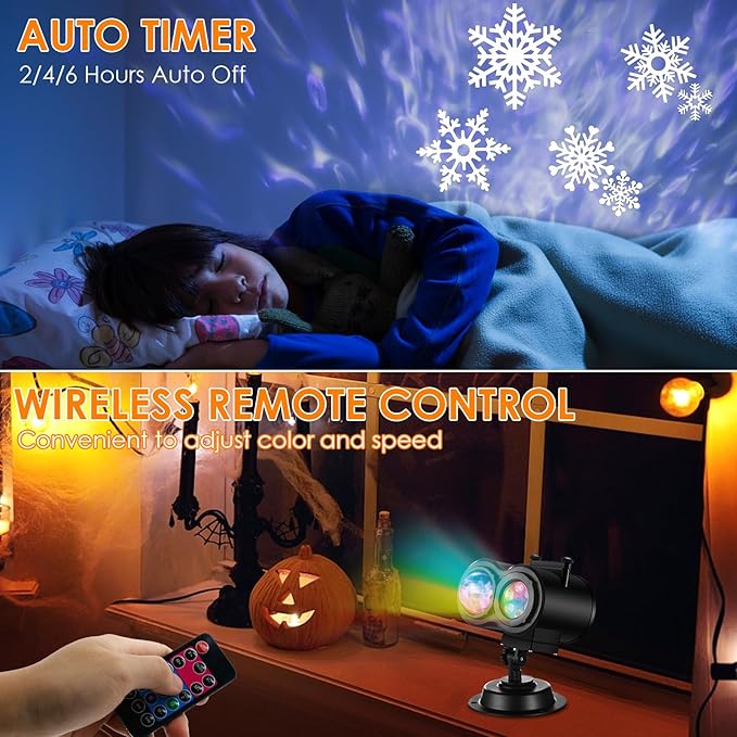 Halloween Christmas Projector Lights Outdoor Brighter 14 HD Slides (3D Ocean Wave +Patterns) Waterproof Holiday Projector Lights Outdoor Indoor Xmas Halloween Decorations for Yard Garden