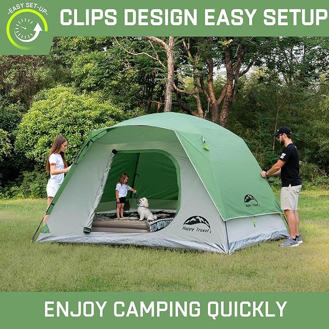 Happy Travel Camping Tent 4/6 Person Dome Tents for Camping with Rainfly Waterproof Clip Easy Setup Portable Family Tent with Mesh Windows 20% More Headroom Backpacking Tents for Camping &amp Hiki