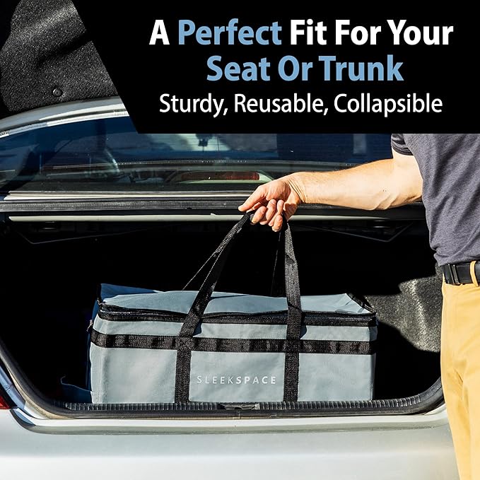 Large Insulated Collapsible Cooler for Hot or Cold Food. Thermal Picnic Lunch Pizza Bag Frozen Food Shopping Tote