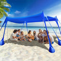 Rhino Valley Beach Tent Shade Canopy UPF50+ Protection 8 Sandbags 4 Stability Poles Outdoor Sun Shelter Umbrella for Sand Camping Fishing Essentials