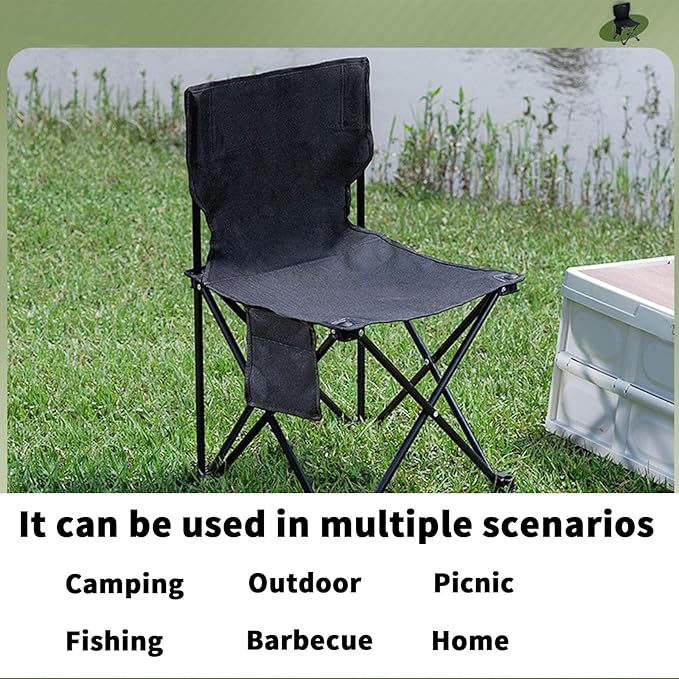Portable Folding Stool for Camping | Outdoor Collapsible Stool Lightweight Compact Foldable Travel with Durable Oxford Fabric for Hiking Fishing Beach (Black)