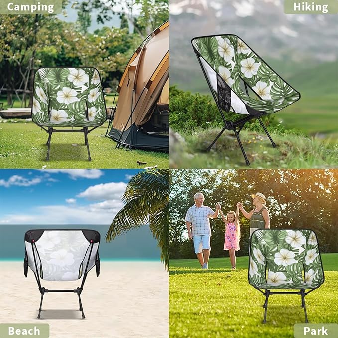 Honeybaby Folding Camping Chair Tropical Leaf Flower Camping Chairs Lightweight Portable Chair Outdoor Foldable Chairs for Camping Travel Picnic Beach Hiking