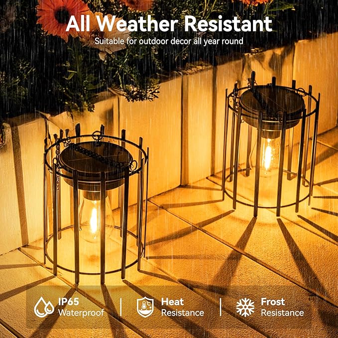 KOOPER Solar Lanterns Outdoor Waterproof 14.56 Upgraded Bright Hanging Solar Lights Outdoor Lanterns Decorative Auto ON/Off Metal Hanging Lantern Lights for Pathway Yard Patio Garden Decor 2 Pack