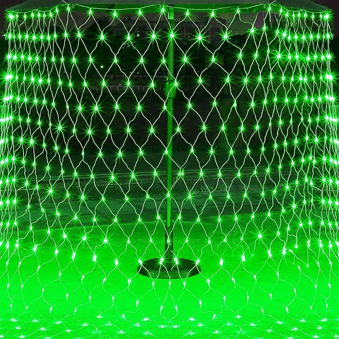 WATERGLIDE Outdoor Christmas Net Lights 12FT x 5FT 360 LED Mesh String Light with 8 Lighting Modes Connectable Waterproof Lights for Garden Tree Bushes St. Patrick's Day Party Decorations Green