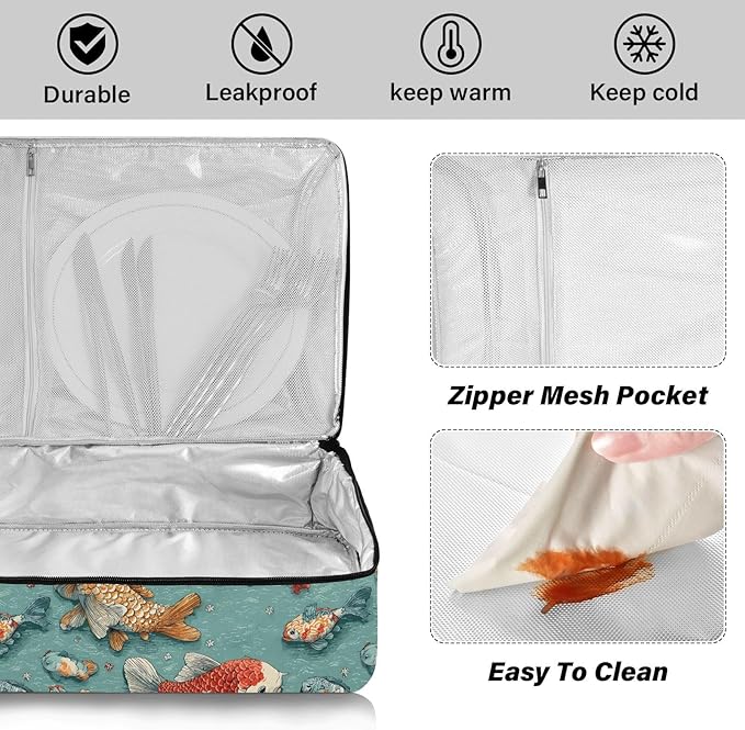 Casserole Carrier Cute Cartoon FishInsulated Casserole Carrier for Hot or Cold Food Thermal Lunch Tote for Potluck Parties Picnic Beach Fits 9 x 13 Inches Baking Dish