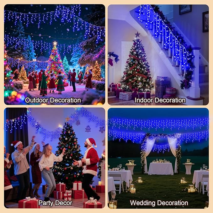 131 Ft String Lights for Outside 1280 LED Christmas Lights Outdoor Plug in Christmas String Lights with 8 Modes &amp Timer for Holiday Party Wedding House Patio Outdoor Decor(Blue)