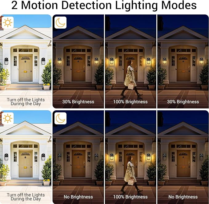 Woolmug 2 Pack Motion Sensor Outdoor Wall Light Fixtures Dusk to Dawn Porch Lights 2 Modes Black Exterior Wall Sconce Lamp with Clear Glass for Patio House Garage Bulbs Not Included