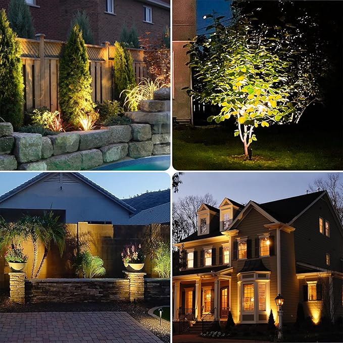 GKOLED UL Listed Solid Brass Landscape Spotlight Low Voltage Outdoor Directional Uplight with 5W MR16 LED Bulb &amp Large Rugged Slot Spike 12V AC/DC Garden Patio Spot Up Light