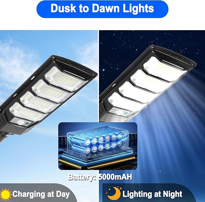 Solar Lights Outdoor Waterproof 2 Pack Solar Street Lights 12000 Lumen with Motion Sensor Flood Security Light with Remote Control Dusk to Dawn Commercial Lighting for Yard Path 192LED