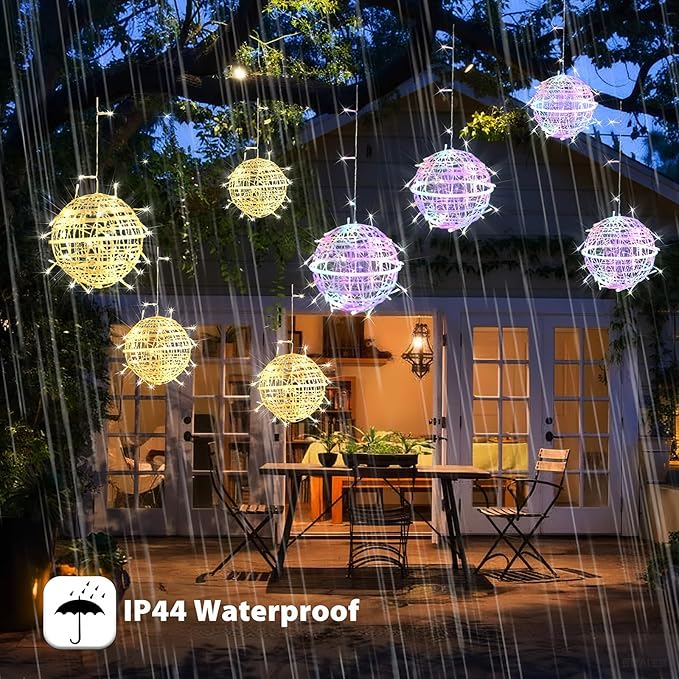 Outdoor String Balls Lights 4 Pack 184 LED Globe Lights Color Changing Tree Lights 7.9'' Sphere with 8 Modes for Party Wedding Yard Garden Porch Patio Outside Christmas Decorations Timer