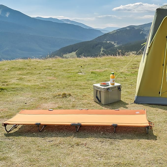 TIMBER RIDGE 20-Second Quick Set-Up Camping Cot Lightweight Aluminum Folding Cot Low Profile with Zipper Closure Portable Carry Bag for Camping Travel and Outdoors Support up to 225lbs Orange