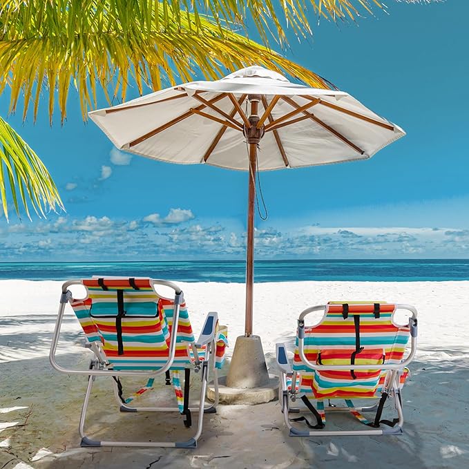 Backpack Beach Chairs Low 5 Position Beach Chair with Pouch Straps Folding Lightweight Reclining Aluminum Lay Flat Single (Rainbow Stripes High)