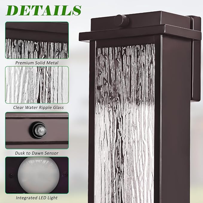 16 Oil Rubbed Bronze Dusk to Dawn LED Outdoor Wall Light Large Brown Exterior Lighting Fixture Modern Outside Wall Mounted Porch Sconce Waterproof Patio Lantern Lamp with Sensor 1 Pack