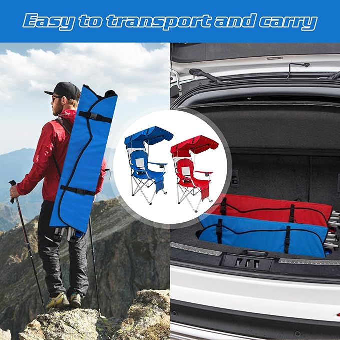 Portable Folding Camping Chair - Lightweight Durable Outdoor Chair for Camping Fishing Beach Lawn and More - Comfortable Folding Chairs for Outside Activities(Blue+RED)