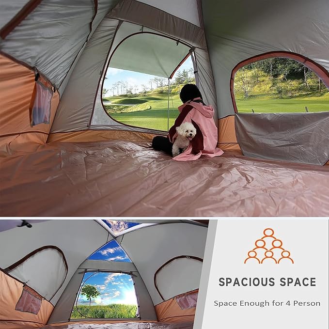 Upgrade Inflatable Camping Tent with Pump Easy Setup 4 Season Glamping Tent 2-4 Persons Waterproof Windproof Outdoor Self-Supporting Air Tent-7.8FT x 7.8FT x 5.6FT