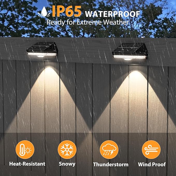 Solar Fence LightsWarm White &amp Cool White &amp RGB 7Colors ＆ Color Changing Mode IP65 Waterproof Solar Lights Outdoor Solar Deck Lights for Outside/Patio/Backyard/Wall/Pool/Fence/Railing/Step(1