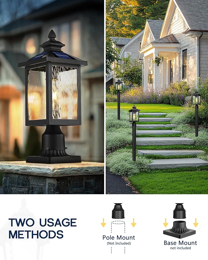 FEMILA Solar Post Lights Outdoor 17 Dusk to Dawn Lamp Posts Outdoor Lighting Aluminum Glass Light Posts for Outside Driveway Garden with Remote Control 4FYX88P SL BK SW