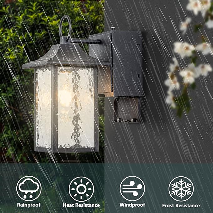 Outdoor Porch Light with GFCI Outlet Dusk to Dawn Exterior Lights Fixture Wall Mount for House Black Wall Sconce Lighting with Plug Waterproof Patio Lights for Garage
