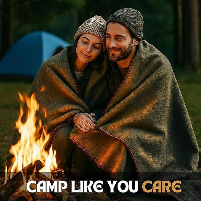 Wool Camping Blanket – 70% Wool Heavy-Duty Military Style Throw Warm &amp Washable Fire Retardant Cover for Emergency Survival &amp Outdoor Use – Perfect for Camping Car Home &amp Hiking Oliv