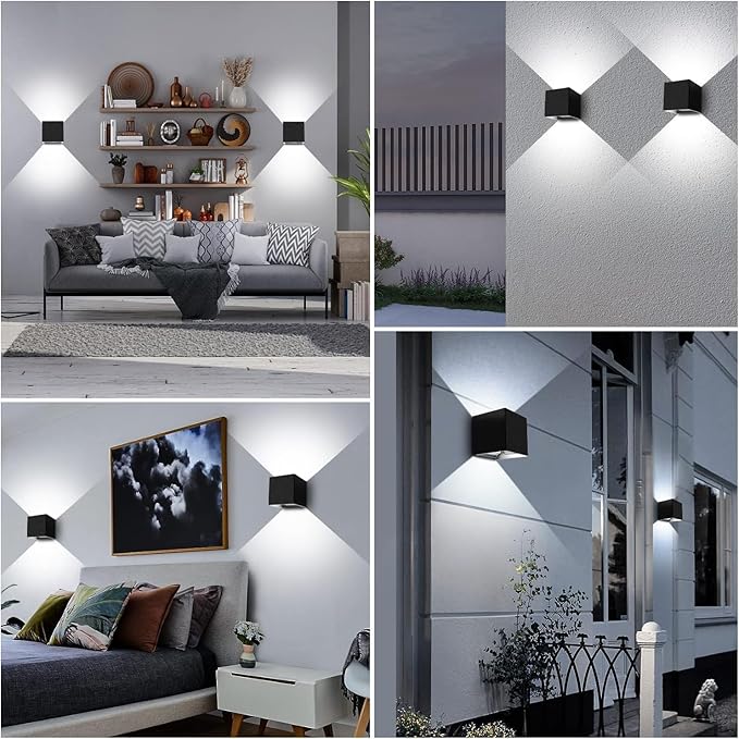 ledmo LED Wall Porch Light Up and Down Outdoor Modern Lights 20W Adjustable Wall Sconce IP65 Aluminum Black Square Wall Pack Lighting 6500K Waterproof Exterior for Yard House Patio Stair 2 Pack