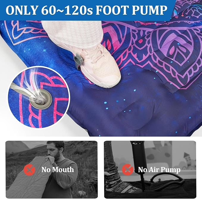pickyNproud Camping Sleeping Pad Extra Thick 5 Inch Inflatable Camping Pad with Pillow Sleeping Mat Built-in Foot Pump Portable Lightweight Camping Air Mattress for Backpacking Hiking Tent