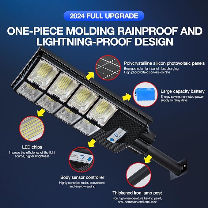 Solar Street Lights Outdoor IP67 Waterproof Wall-Mounted LED Flood Light with Motion Sensor &amp Remote Control - Auto Dusk to Dawn Security Lighting for Patio Garden Garage Courtyard