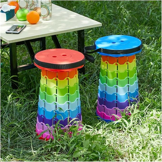 The Latest Portable Fun Casual Round Folding Chair Adjustable Plastic Fishing Stool Rainbow Telescopic Stooltool(Colorful cyan)