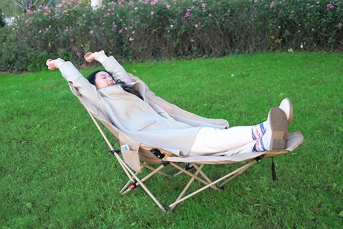Dual Purpose Folding Camping Cot and Chair with Removable Footrest for Adults Easy-to-Assemble Adjustable Sleeping Chair with Carry Bag for Fishing Hiking Travel Home (Khaki)