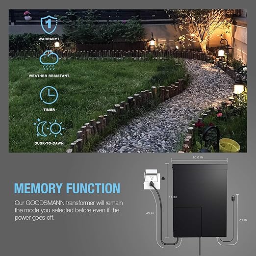 GOODSMANN Low Voltage Transformer Landscape Lighting 900W Power Supply with Sensor Timer and Weather Shield 12V Output 9920-0900-01