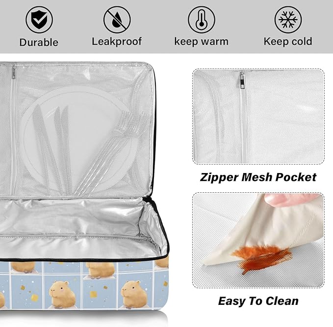 Casserole Carrier Pattern Loveliness Cute CapybarasInsulated Casserole Carrier for Hot or Cold Food Thermal Lunch Tote for Potluck Parties Picnic Beach Fits 9 x 13 Inches Baking Dish