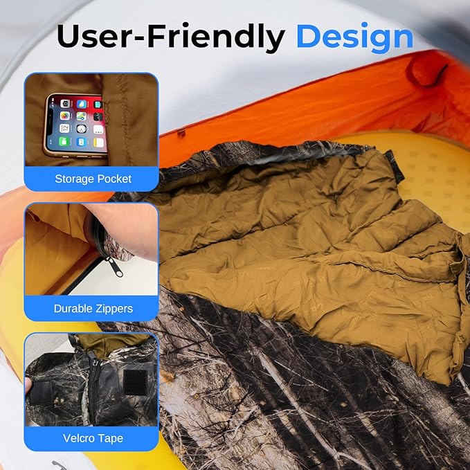 SereneLife Backpacking Sleeping Bag Camping Gear Mummy Sleeping Bag For Adults/Teens w/ Pillow and Bag - Outdoor Lightweight Weather Proof Sleeping Bag for Camping Hiking Traveling Real Tree