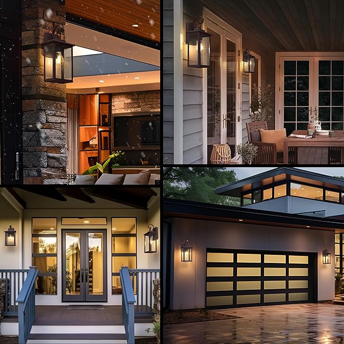 𝟭𝟱𝗜𝗡 Dusk to Dawn Outdoor Wall Light Fixture (Bulb Include) Exterior Waterproof Sconces Outdoor Porch Wall Mounted Lighting Modern Black Wall Lamp for House Doorway Garage (Brown)