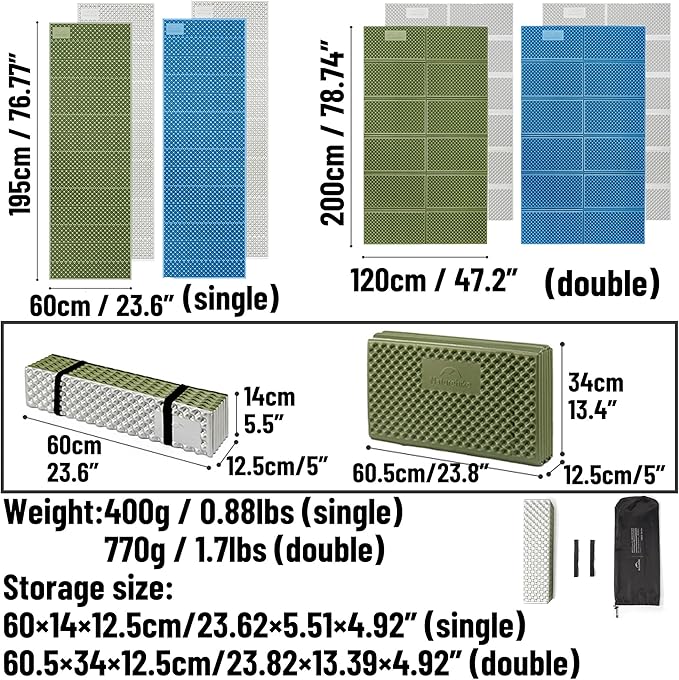 Naturehike Ultralight Foam Sleeping Pad - R1.8/R2.6/R3.0 Closed Cell Mattress Thick Portable Folding Mat for Backpacking Waterproof &amp Compact for Camping Hiking Travel and Car Camping