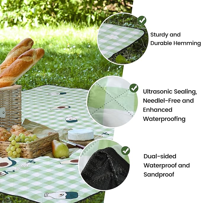 Dimatic Cute Picnic Blankets 78x78 Extra Large Beach Blankets Waterproof Sand Proof Foldable Portable for Outdoor Family Camping