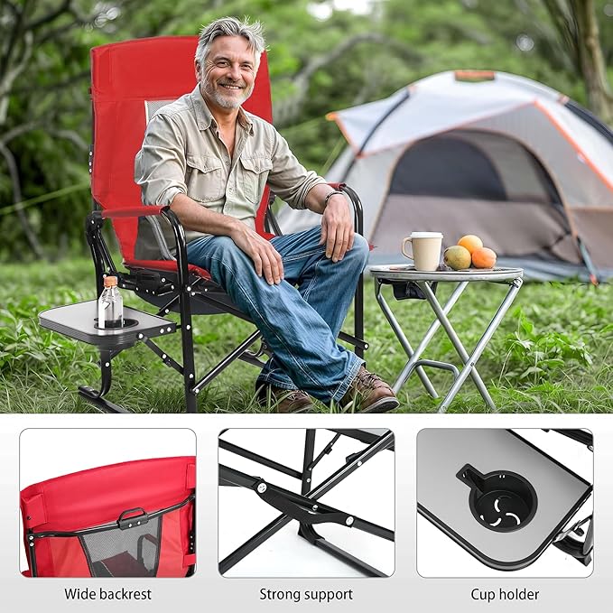 Camping Chairs Oversized Portable Folding Chair with Side Table Collapsible Chair Suitable for Outdoor Beach FishingTripPicnicLawn. (Red)