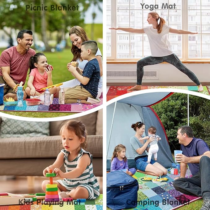 Extra Large Picnic Blankets Waterproof Foldable (80x 80) Boho Beach Blanket Waterproof Sandproof3-Layer Thicking Mat Outdoor Packable Camping Blanket