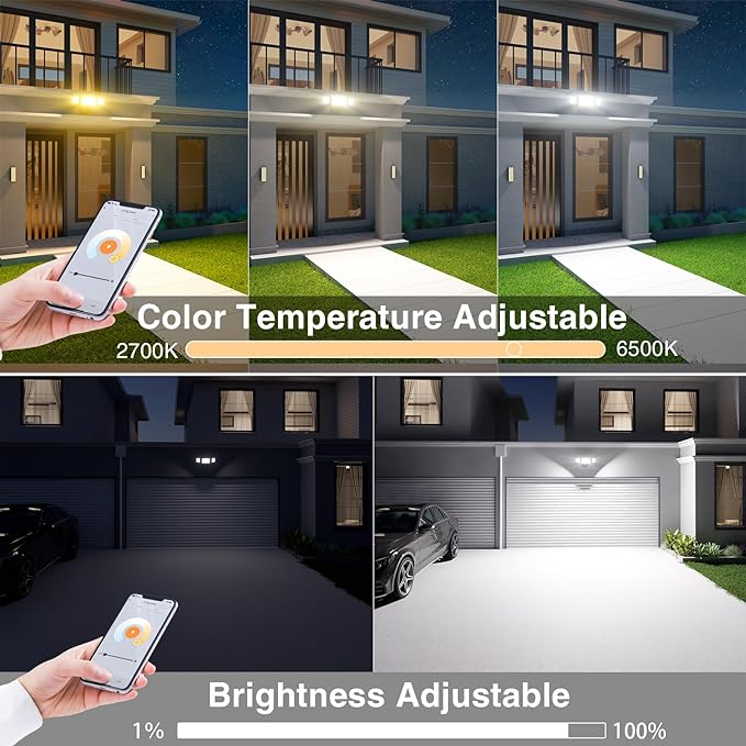 Onforu 55W Smart LED Flood Lights Outdoor 5500LM Tunable 2700K-6500K APP Control WiFi Alexa Security Lights with Timer &amp Adjustable 3 Head IP65 Waterproof for House Yard Porch Garage Back