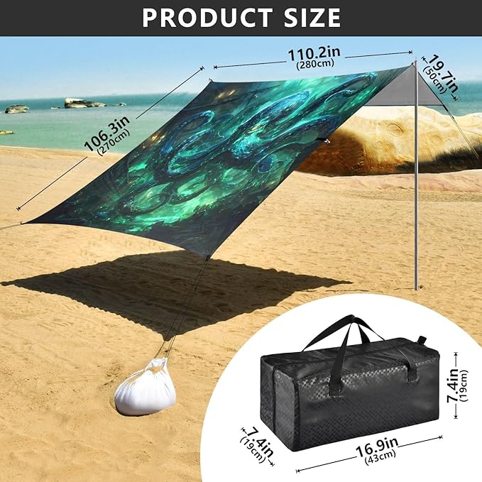 ALAZA Octopus Shipwreck Beach Tent Sun Shelter UPF50+ Protection Beach Shade Canopy w/ 4 Sandbags for Outdoor Camping Fishing Backyard Fun Picnic 10x9 ft