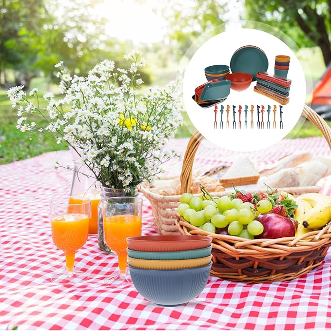 ABOOFAN 1 Set Portable Wheat Straw Tableware Kit Reusable Cutlery for Outdoor Camping Picnics and Home Use and Easy to Clean Kitchen Dishes with Storage Box