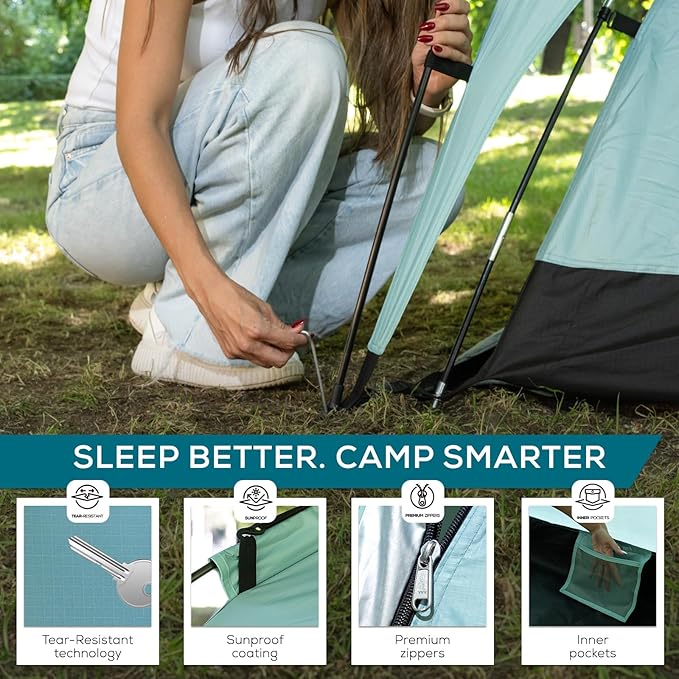 Automatic Camping Tent 3-in-1 Pop Up Tent for 4 People - Waterproof Polyester Ripstop with UV Protection Silver Coated Inner Layer Ideal for Family Camping.