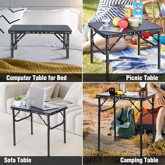 RedSwing Small Folding Table Adjustable Height Lightweight and Portable Aluminum Frame Camping Table for Outdoor Indoor Picnic 2 Feet Grey