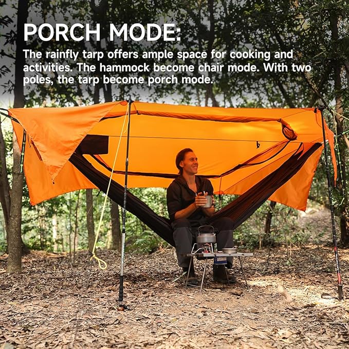 SkyNest 11ft Hammock with Net and Rain Fly Tarp 4 in 1 Camping Hammock Tent Ultralight Portable Double-Layer Hammock with Ridge Rope for Camping Hiking and Backpacking