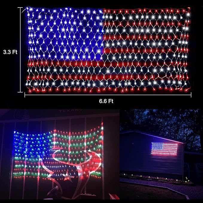 HYH American Flag Lights with 420 Super Bright LEDsWaterproof Led Flag Net Light of The United States for YardGarden Decoration Festival Holiday Party DecorationChristmas Decorations