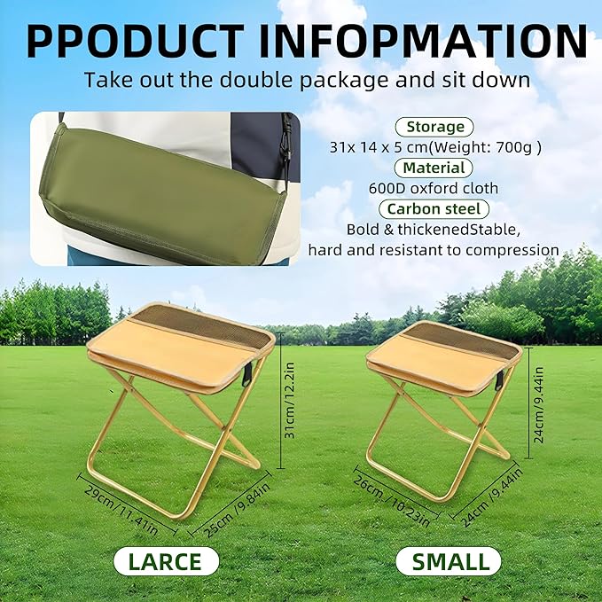 Portable Stool for Mountaineering and Hiking 2026 New Foldable Backpack Stool with Carrying Bag Compact Camping Chair Outdoor Footstool for Picnic Hiking Fishing (Black Small)