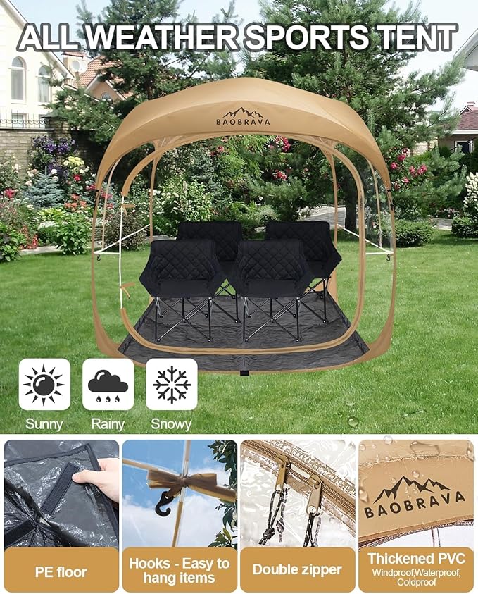 Pop Up Sports Tent - Thick PVC Scratch-Resistant Bubble Clear Tent Instant Weather Proof Pod with Extra Top Cover for Soccer Football Games Outdoor Events 3-4 Person