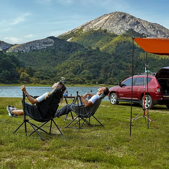 TIMBER RIDGE Hammock Camping Chair with Adjustable Backrest Heavy Duty Folding Hammock Chair Supports 300lbs Portable Hammock Chair for Camping Travelling and Patio Grey 2 Pack
