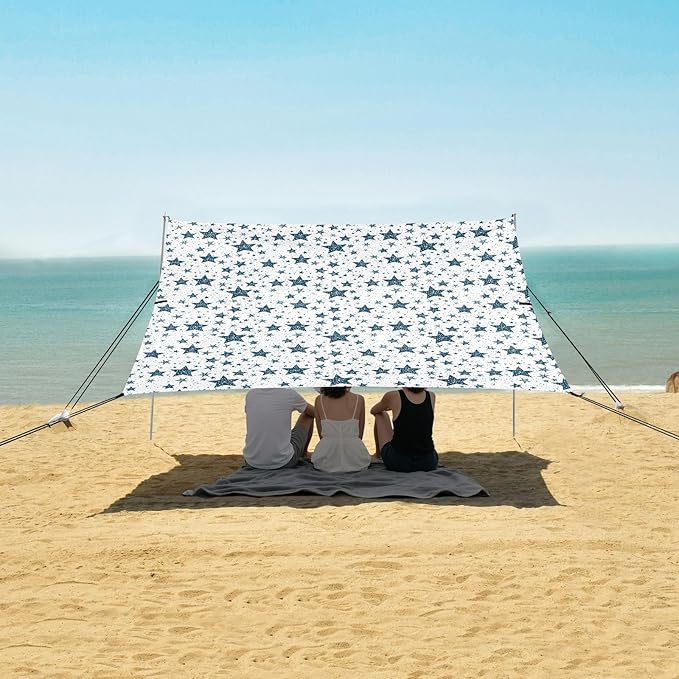 ALAZA Blue Stars Starry Beach Tent Sun Shelter UPF50+ Protection Beach Shade Canopy w/ 4 Sandbags for Outdoor Camping Fishing Backyard Fun Picnic 10x9 ft