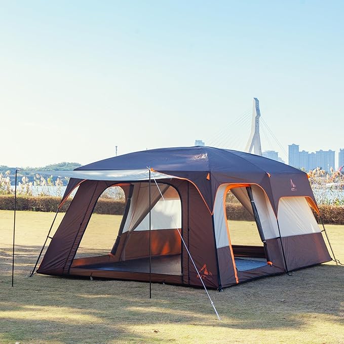 KTT Extra Large Tent 10-12-14 Person(B)Family Cabin Tents2 Rooms3 Doors and 3 Windows with MeshStraight WallWaterproofDouble LayerBig Tent for OutdoorPicnicCampingFamily Gathering